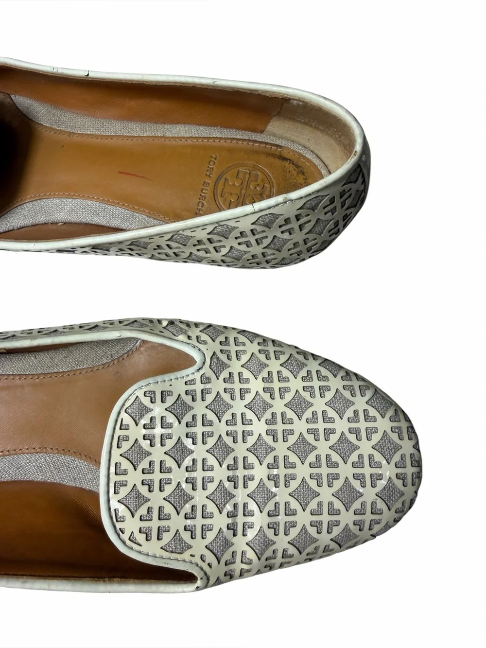 Tory Burch Ivory Laser-Cut Leather Loafers